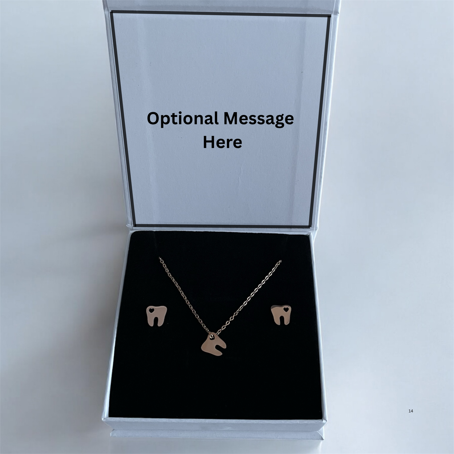 Hollow Heart Tooth Necklace + Earring Set