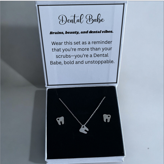 Hollow Heart Tooth Earrings & Necklace Set