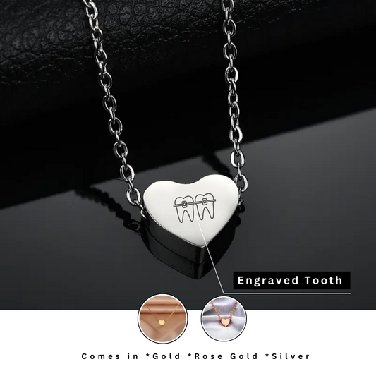 Heart Ortho Tooth Necklace Pendant - Dental Crazed Silver