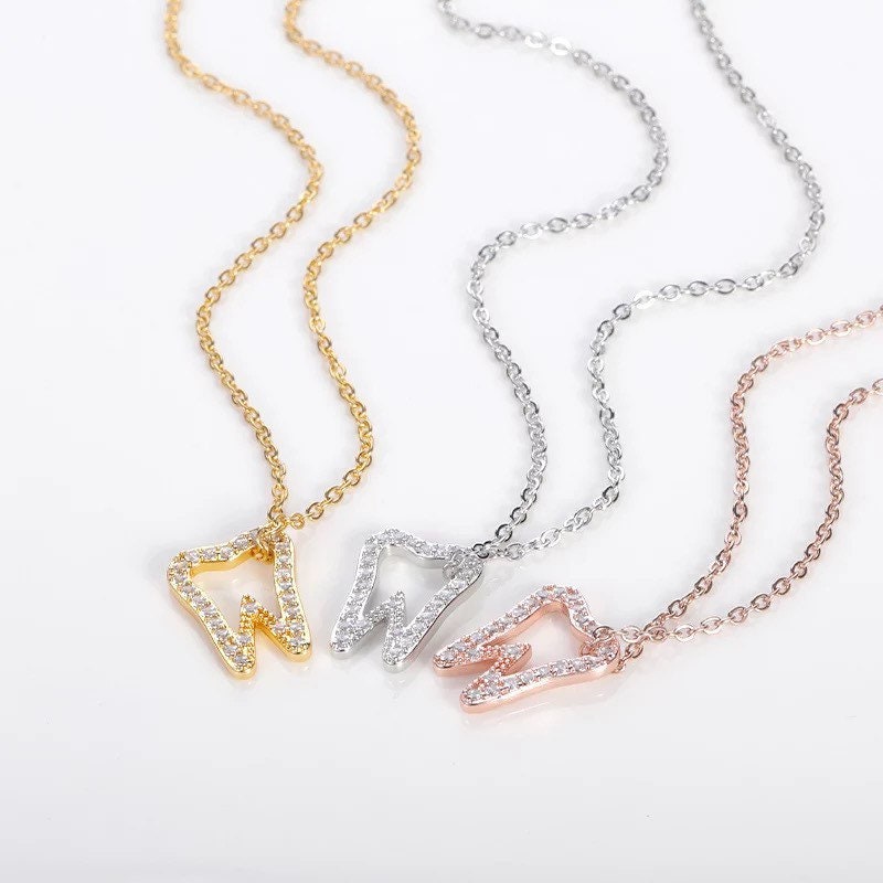Silver Dainty Tooth Necklace - Dental Crazed Rose Gold
