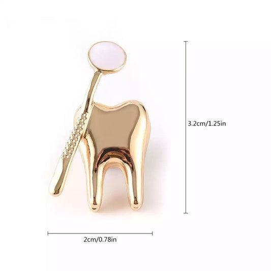 Personalizable Tooth and Mouth Mirror Lapel Pin - Dental Crazed Gold