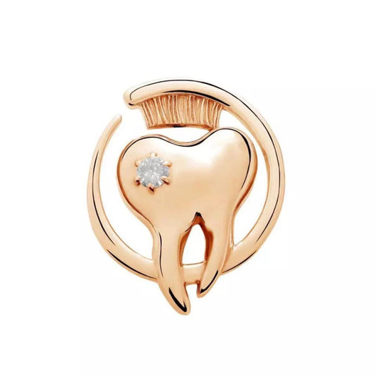 Tooth and Toothbrush Lapel Pin - Dental Crazed Gold