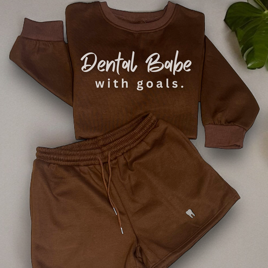 Dental Babe Sweat Short SET Loungewear - Dental Crazed Coffee / S