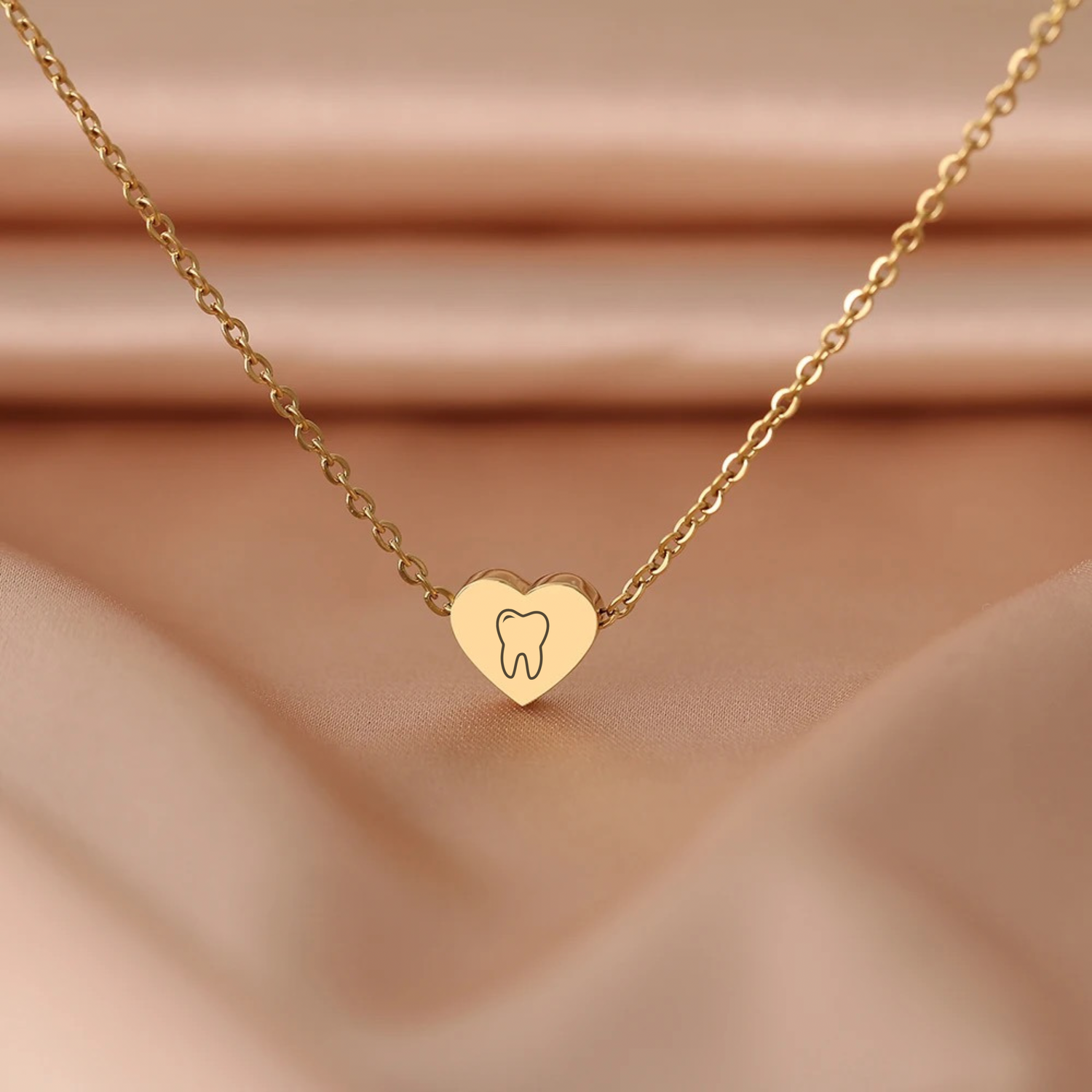 Dainty Heart Tooth Necklace Pendant - Dental Crazed Gold