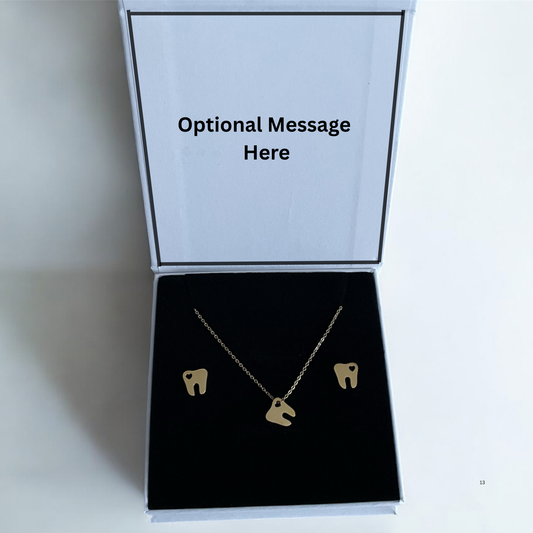 Hollow Heart Tooth Necklace + Earring Set