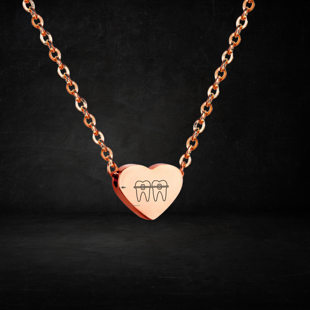 Heart Ortho Tooth Necklace Pendant - Dental Crazed Rose Gold