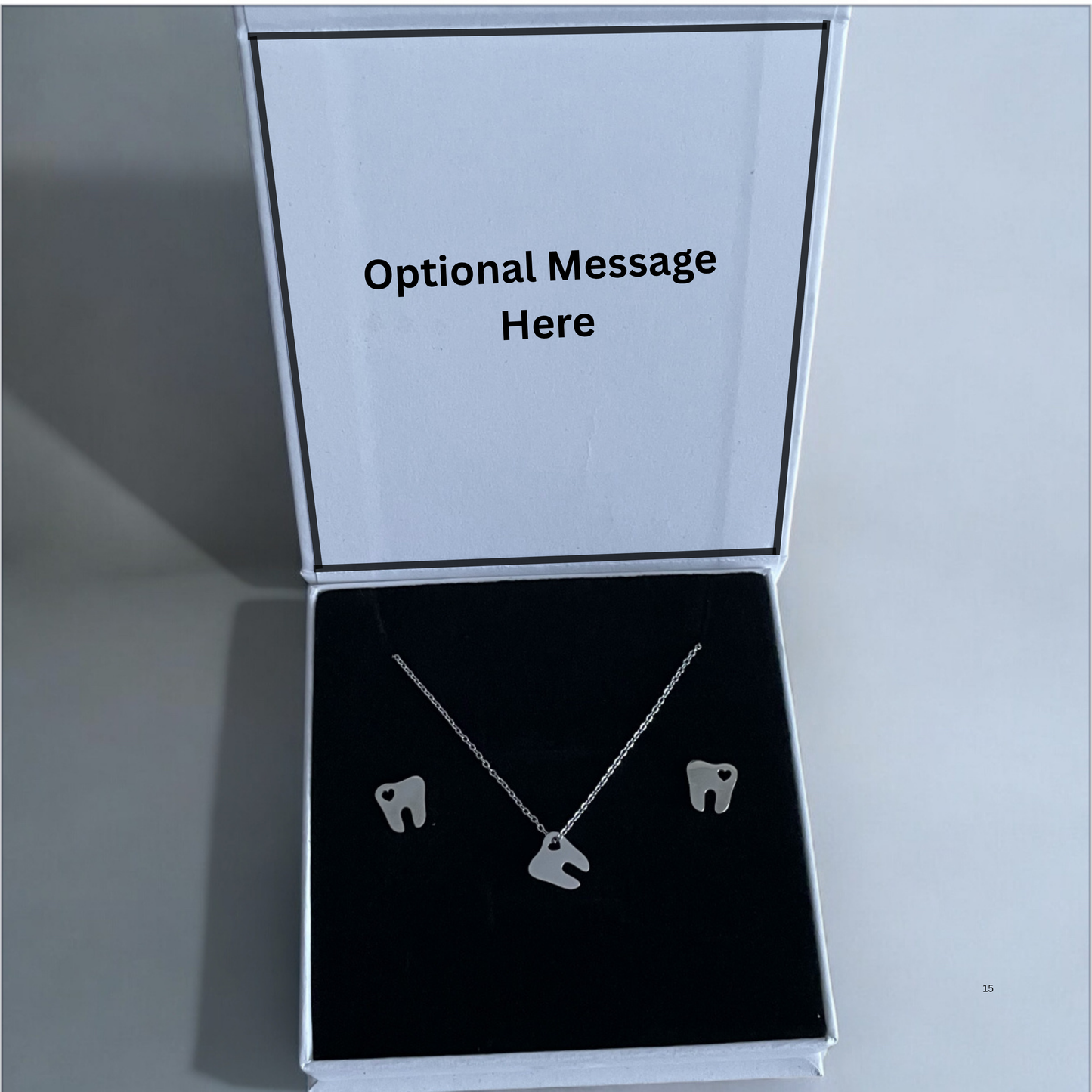 Hollow Heart Tooth Necklace + Earring Set