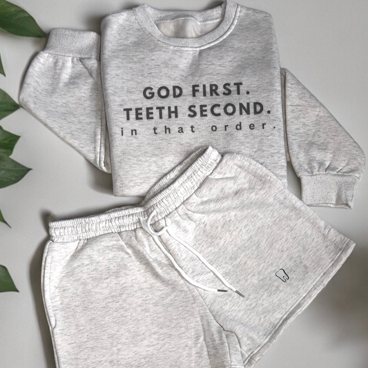 GOD + TEETH Sweat Short SET Loungewear - Dental Crazed OFF White / S