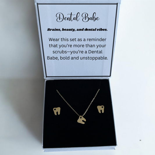 Hollow Heart Tooth Earrings & Necklace Set