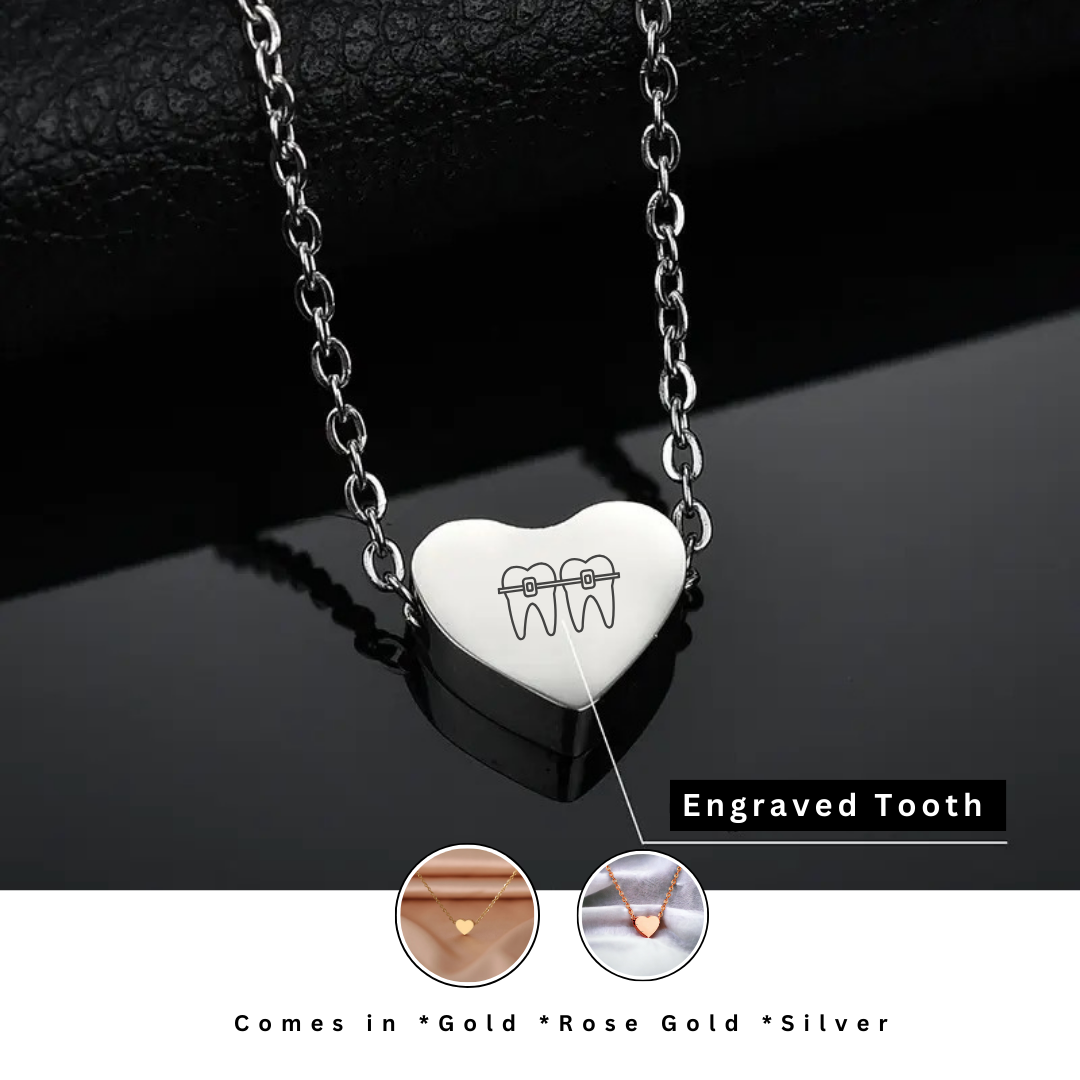 Heart Ortho Tooth Necklace Pendant - Dental Crazed Silver