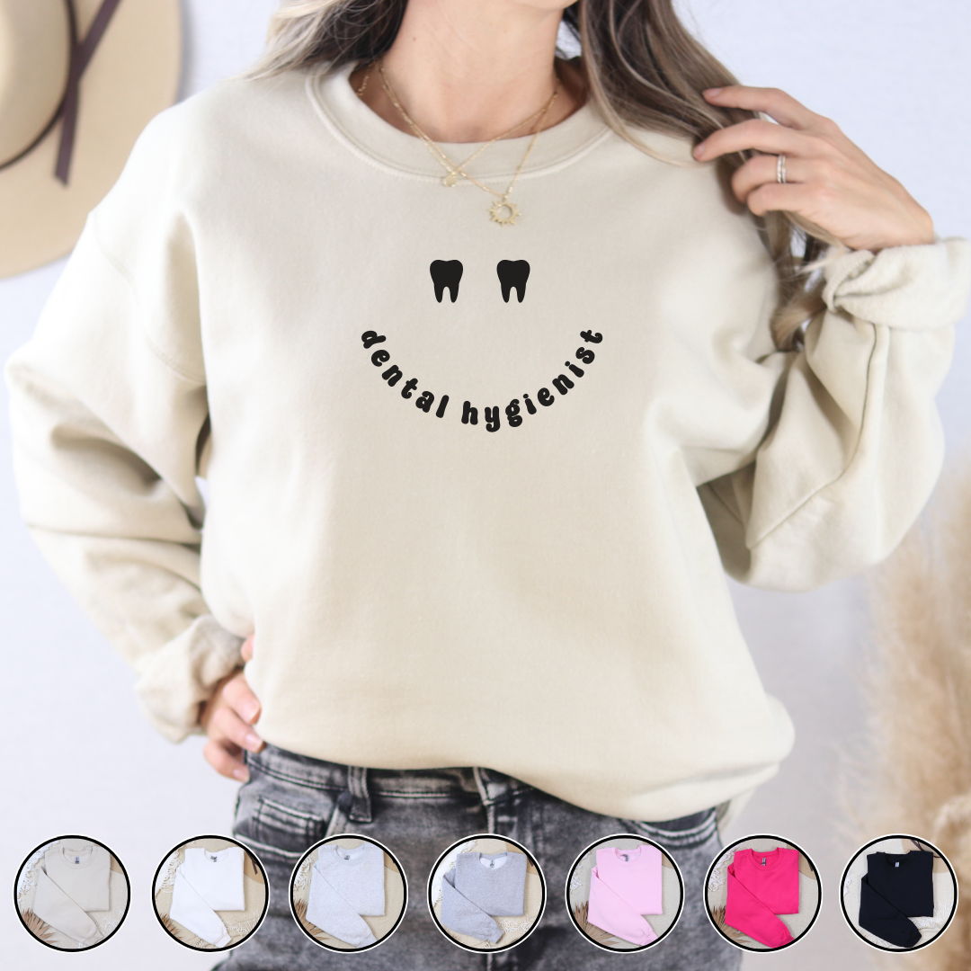 Dental Hygienist Smiley Face Crewneck Sweatshirt