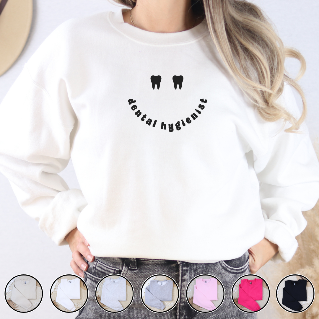 Dental Hygienist Smiley Face Crewneck Sweatshirt