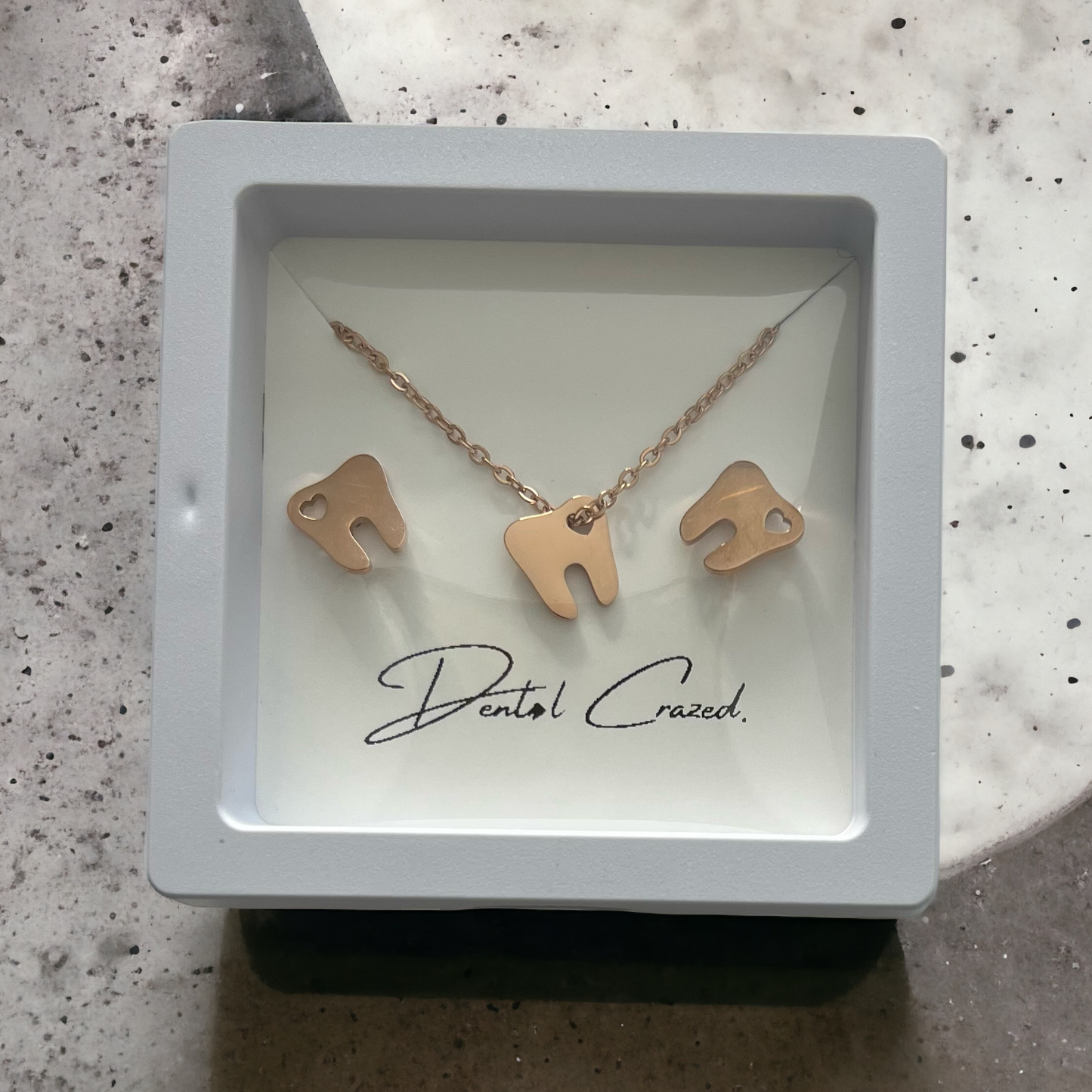 Hollow Heart Tooth Stud Earrings & Necklace SET - Dental Crazed