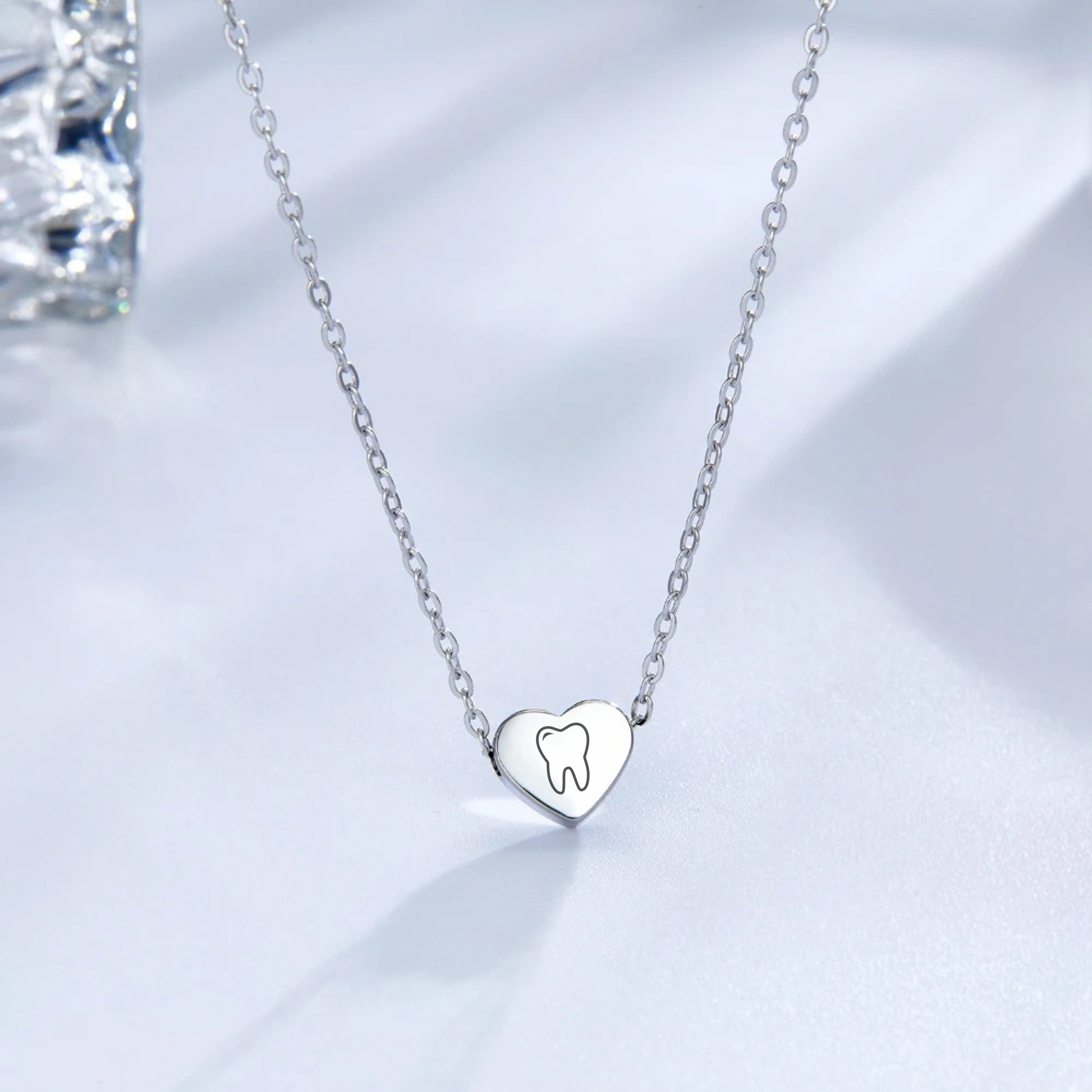 Dainty Heart Tooth Necklace Pendant - Dental Crazed