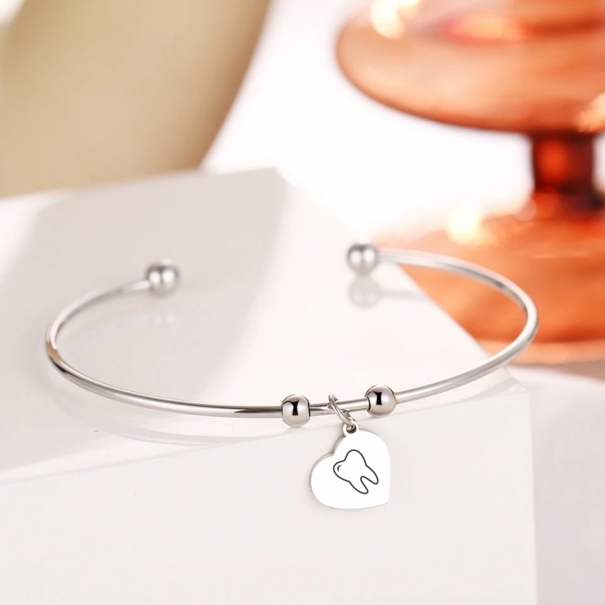 Heart Tooth Bangle - Dental Crazed Silver