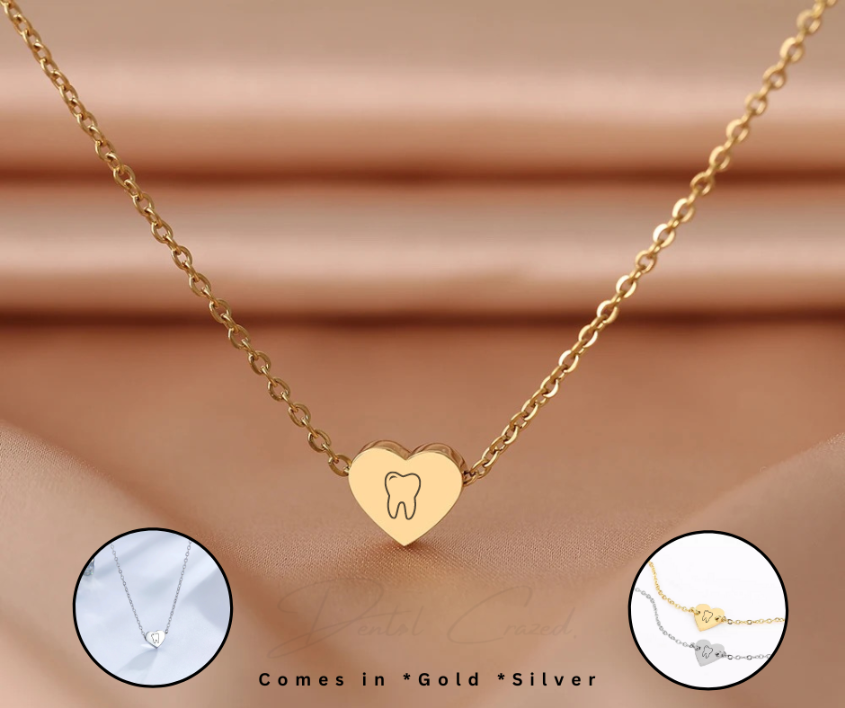 Dainty Heart Tooth Necklace Pendant - Dental Crazed