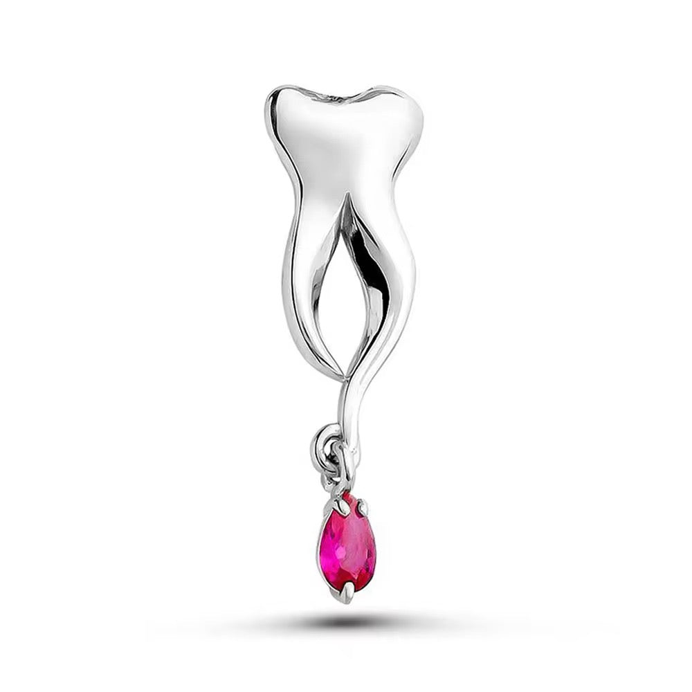 Tooth Lapel Pin - Dental Crazed Silver