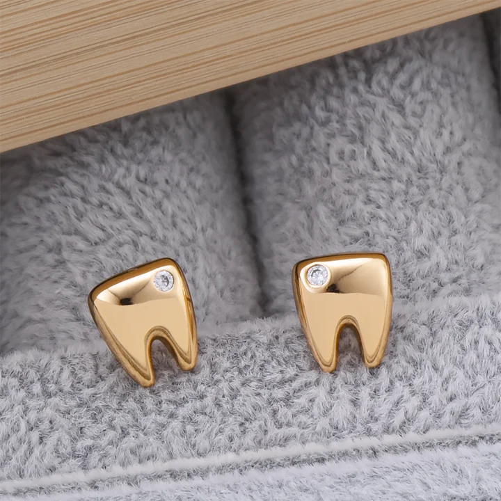 Rose Gold Tooth Stud Earrings - Dental Crazed