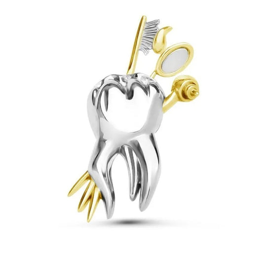 Tooth Lapel Pin - Dental Crazed Silver