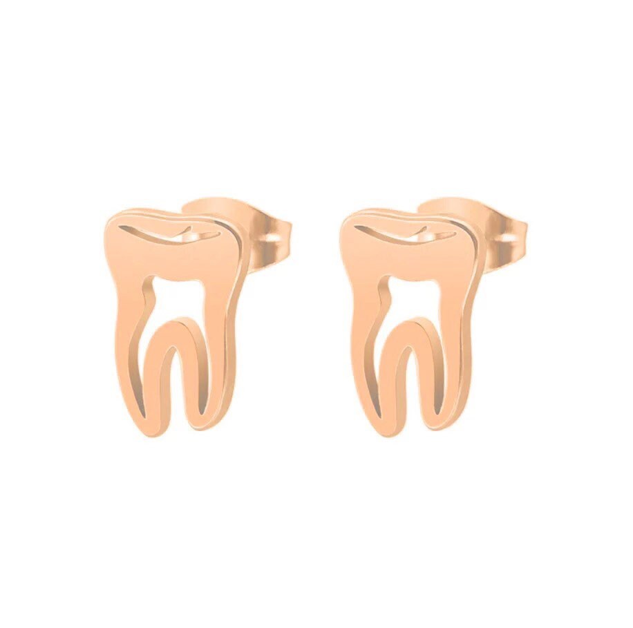 Tooth Stud Earring SET - Dental Crazed Rose Gold