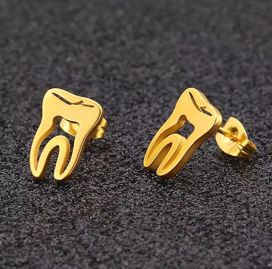 Tooth Stud Earring SET - Dental Crazed Gold