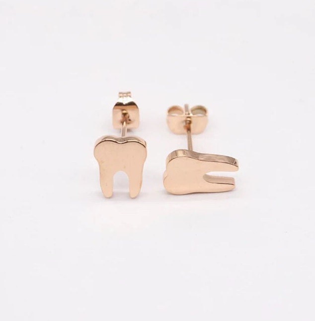 Dainty Tooth Stud Earring SET - Dental Crazed Rose Gold