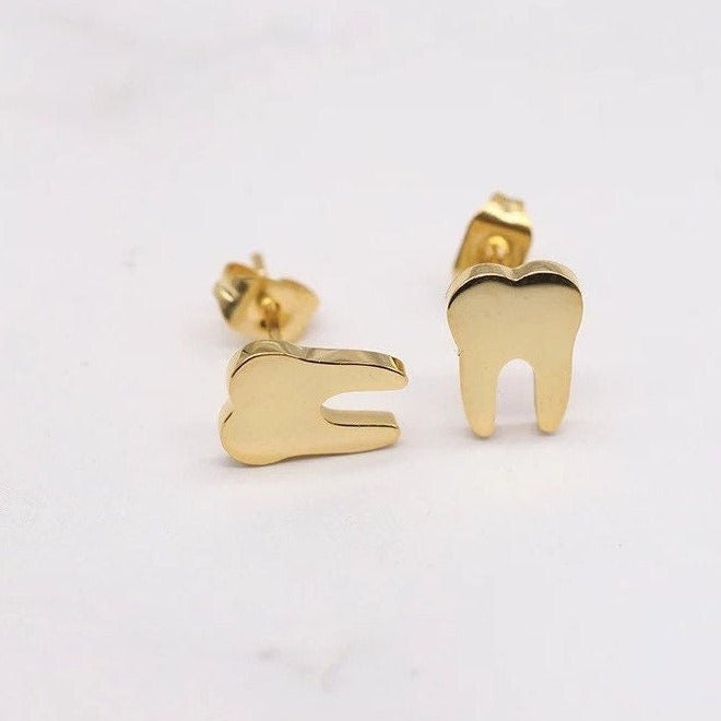 Dainty Tooth Stud Earring SET - Dental Crazed Gold