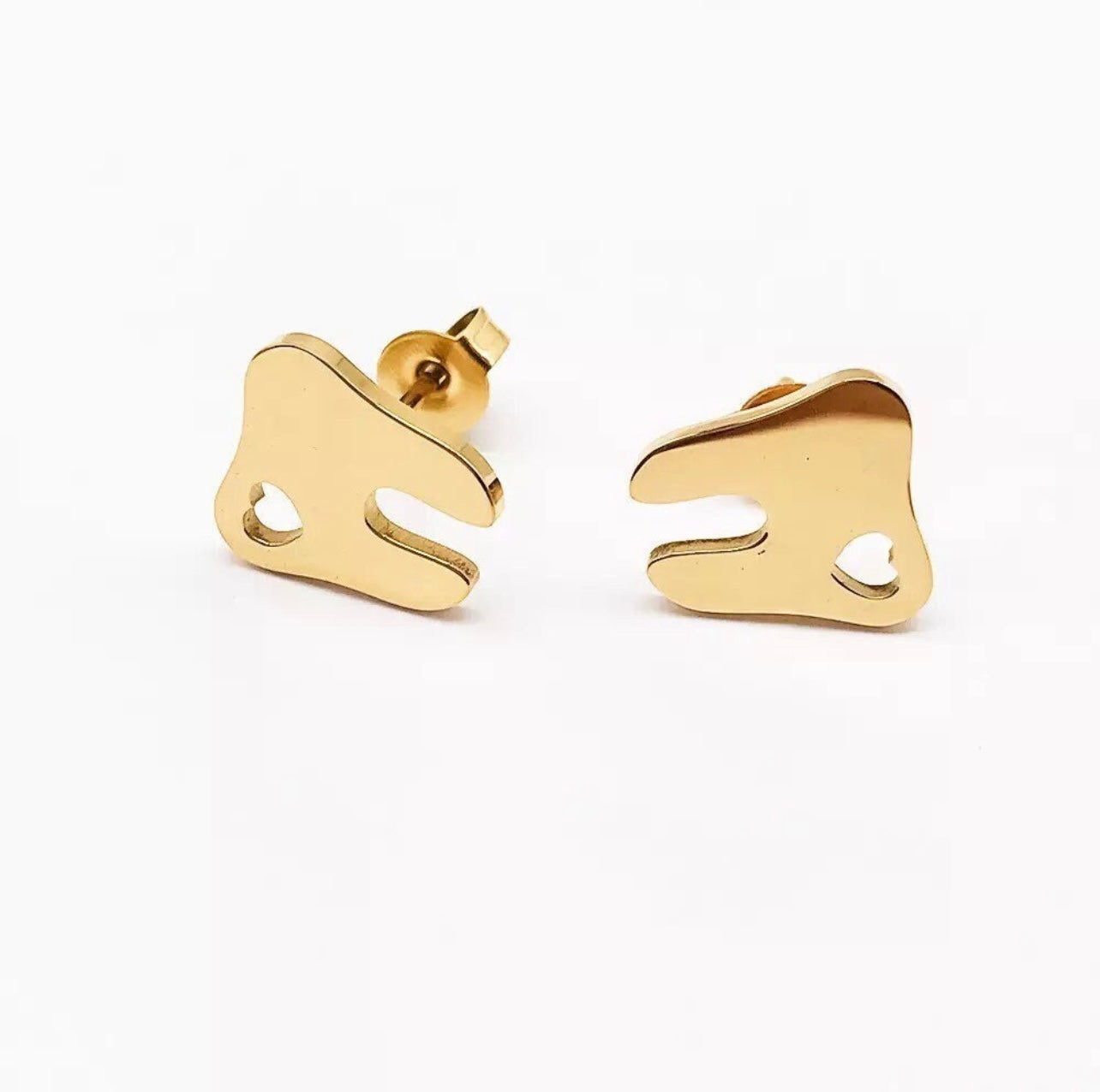 Hollow Heart Tooth Stud Earring SET - Dental Crazed Gold