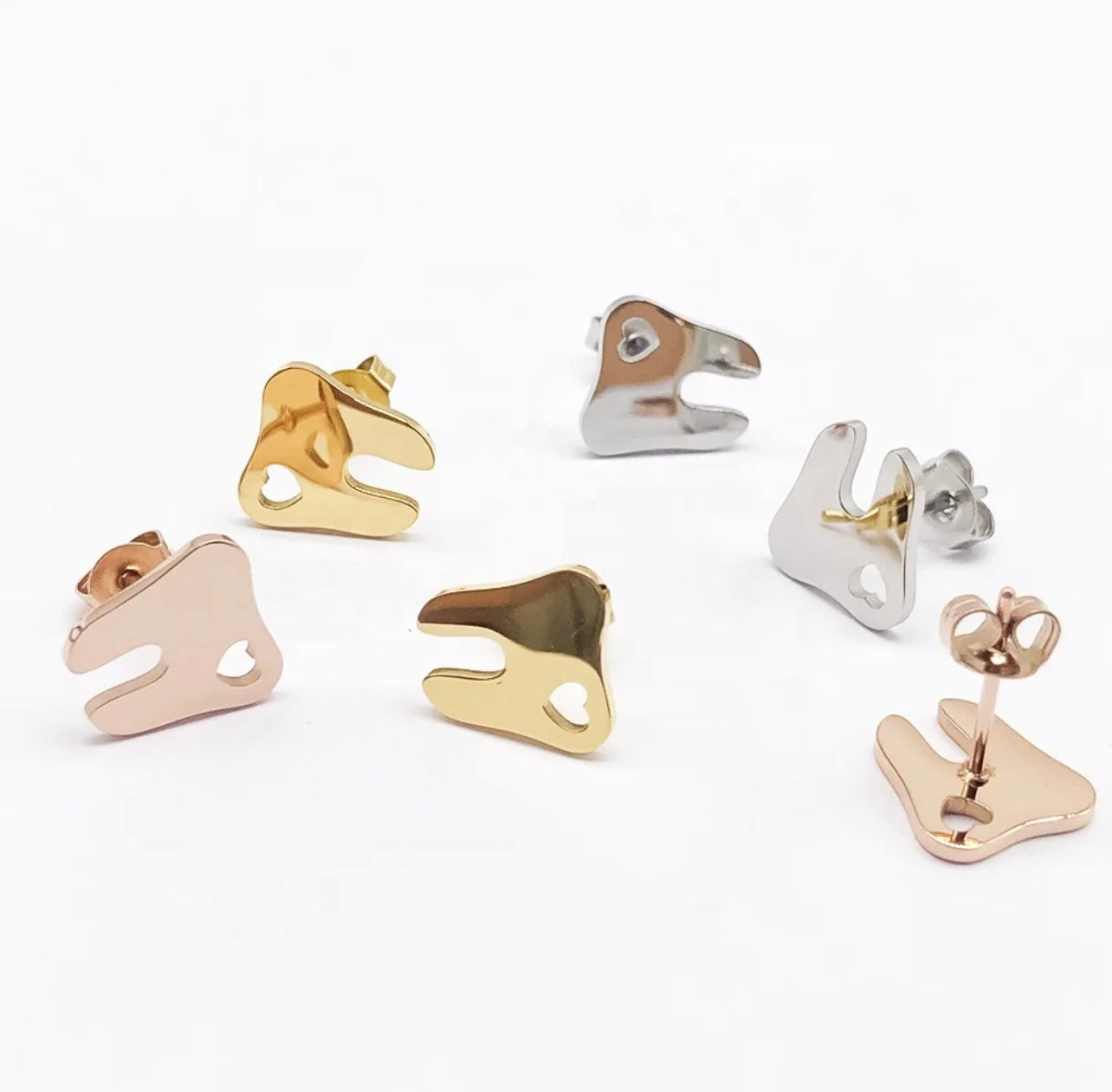 Hollow Heart Tooth Stud Earring SET - Dental Crazed