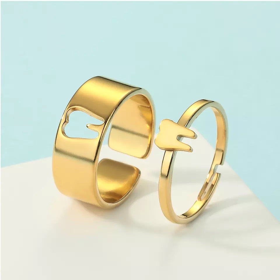 Adjustable Tooth Ring - Dental Crazed Gold / Set (Both Rings)