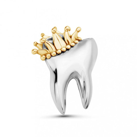 Crown Tooth Lapel Pin - Dental Crazed Silver