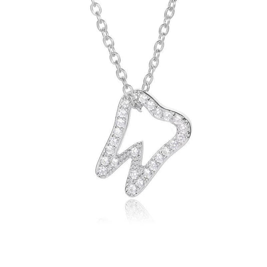 Tooth Necklace Pendant - Dental Crazed Silver
