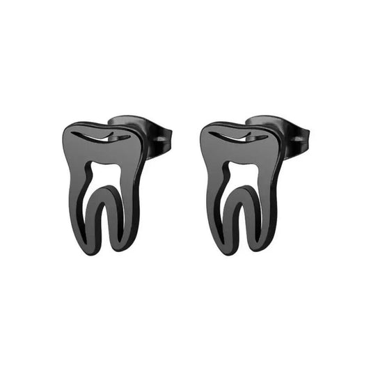 Tooth Stud Earrings - Dental Crazed Black