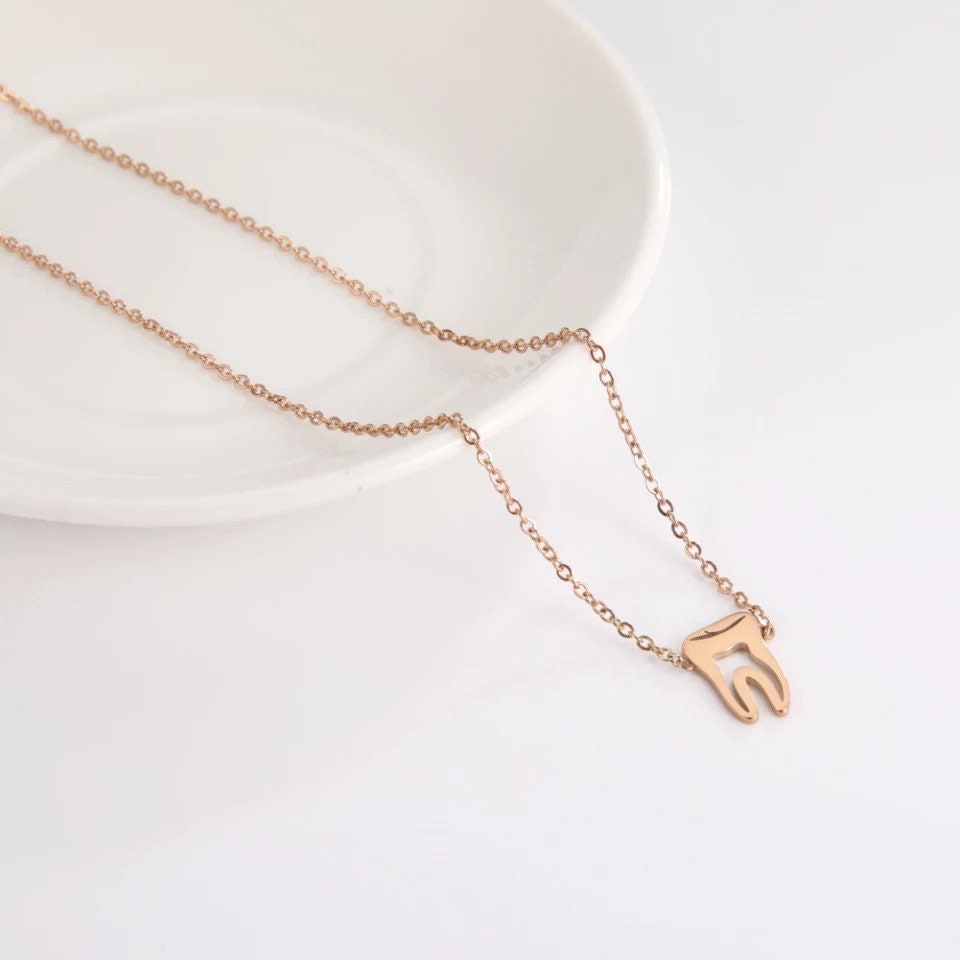 Tooth Necklace Pendant - Dental Crazed Rose gold