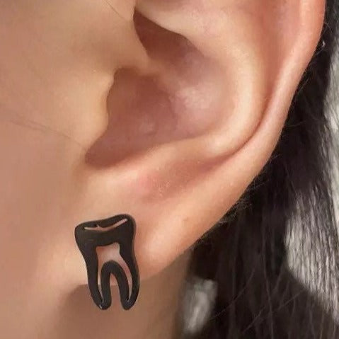 Tooth Stud Earrings - Dental Crazed Black