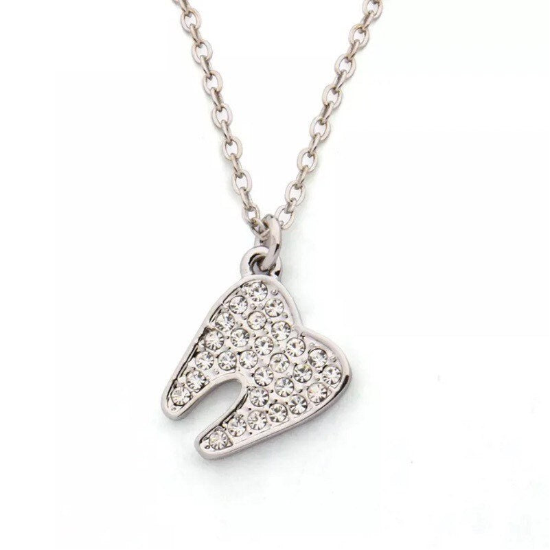 Tooth Necklace Pendant - Dental Crazed Silver