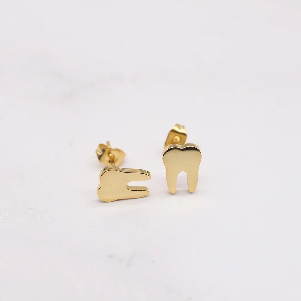 Personalizable Tooth Stud Earrings - Dental Crazed Gold