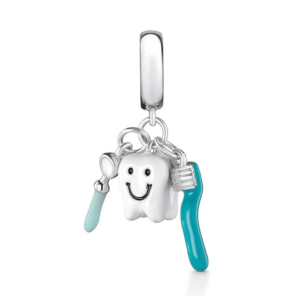 Toothbrush Mouth Mirror Tooth Charm - Dental Crazed Blue