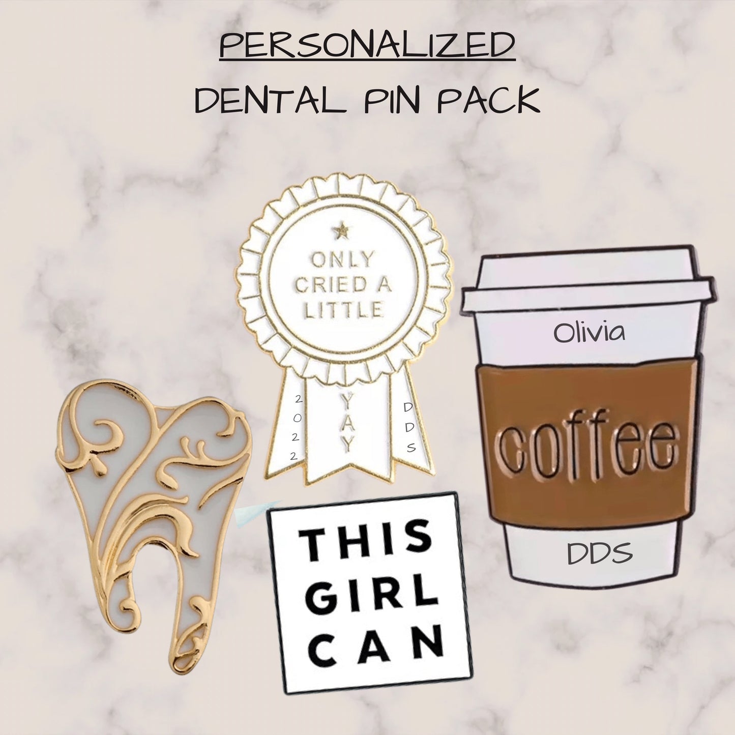 Personalizable Dental Lapel Pin Pack - Dental Crazed Gold Tooth