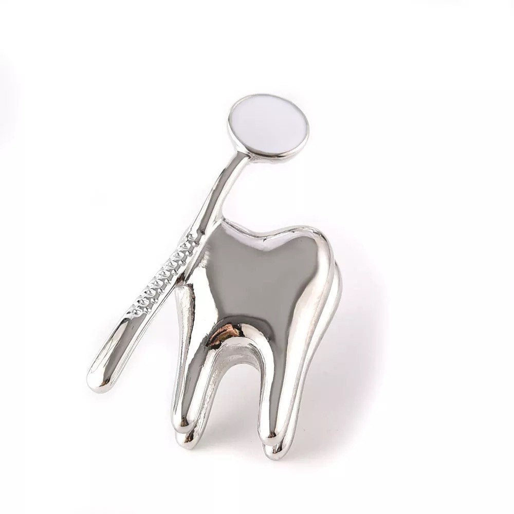 Personalizable Tooth and Mouth Mirror Lapel Pin - Dental Crazed