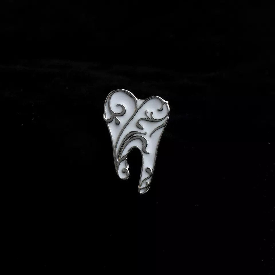 Tooth Lapel Pin - Dental Crazed Silver