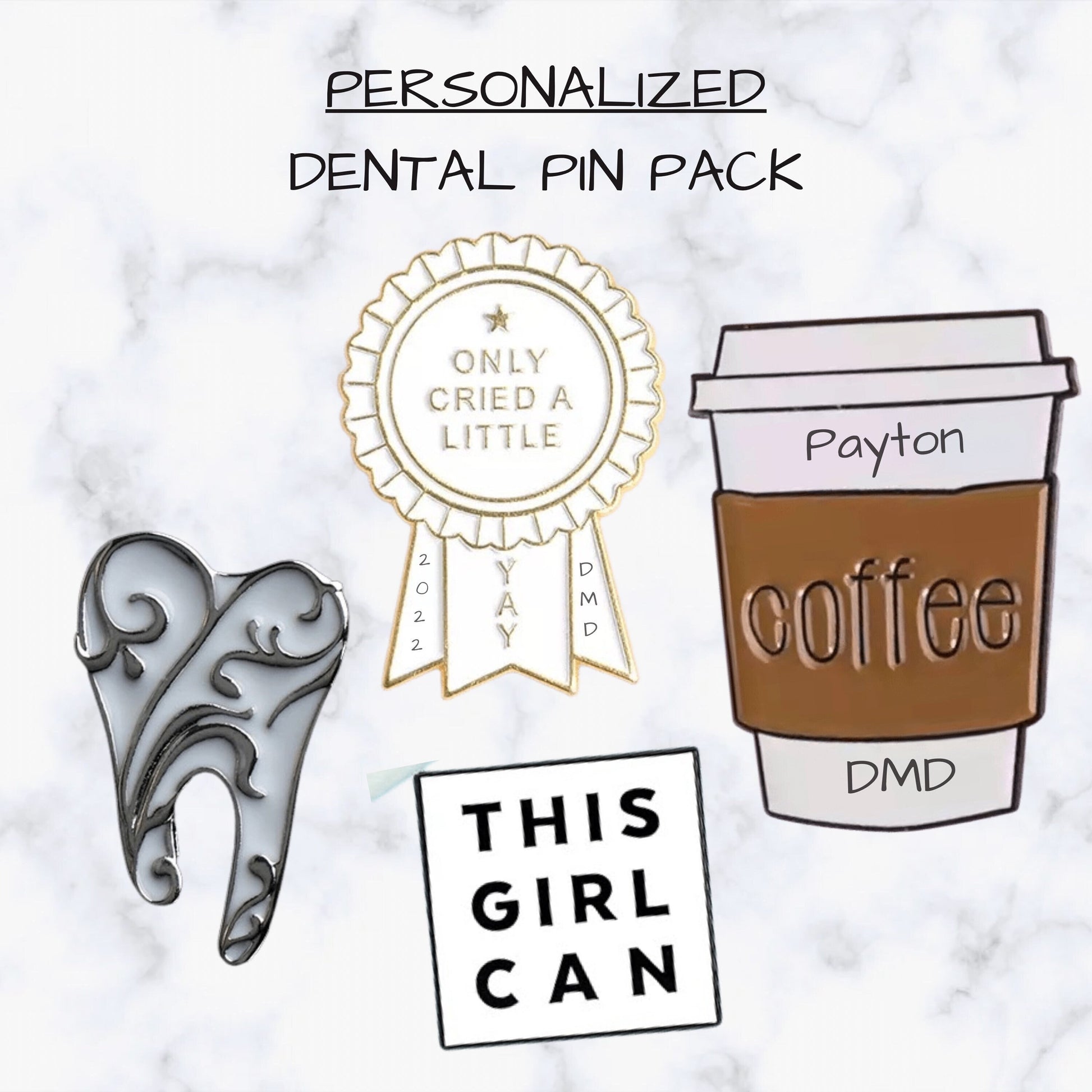 Personalizable Dental Lapel Pin Pack - Dental Crazed Silver Tooth