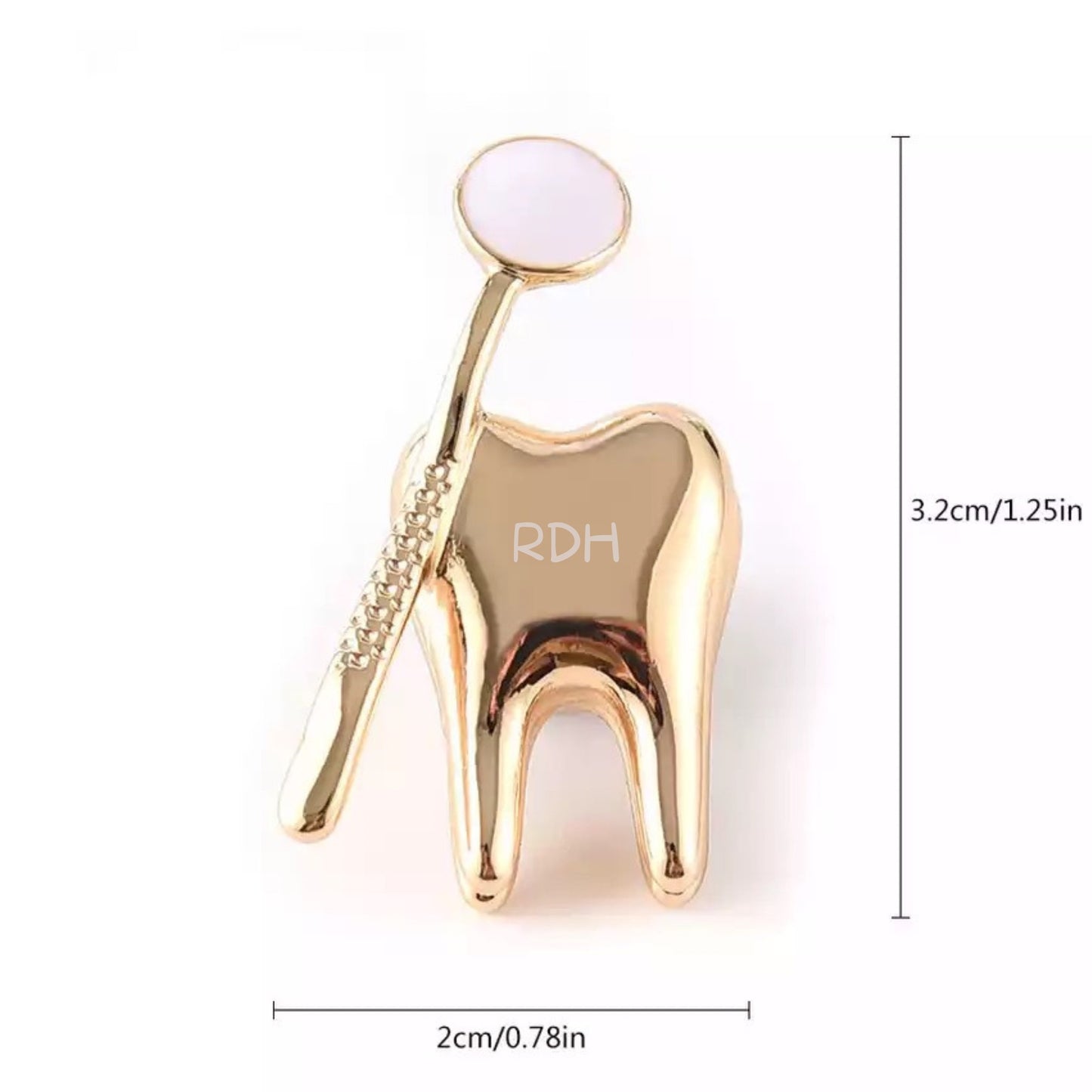 Personalizable Tooth/Mouth Mirror Lapel Pin - Dental Crazed Gold