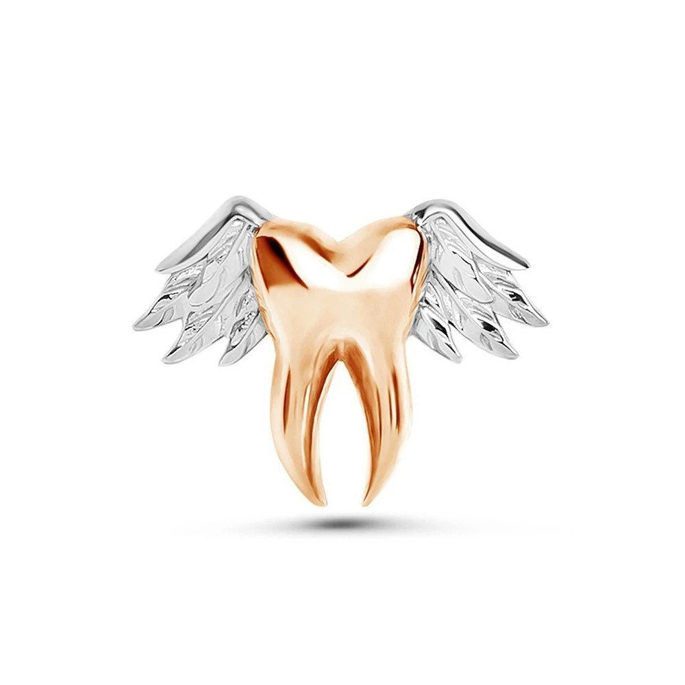 Wings Tooth Lapel Pin - Dental Crazed Gold