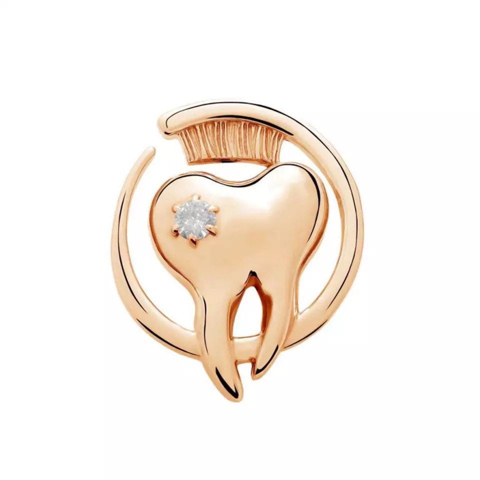 Tooth and Toothbrush Lapel Pin - Dental Crazed Gold