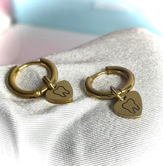 Heart Tooth Huggie Hoop Earrings - Dental Crazed Gold