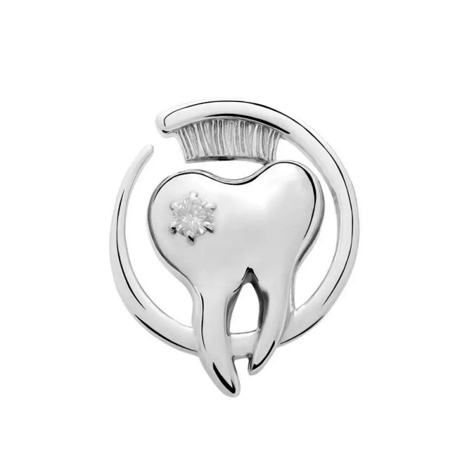 Tooth and Toothbrush Lapel Pin - Dental Crazed Silver