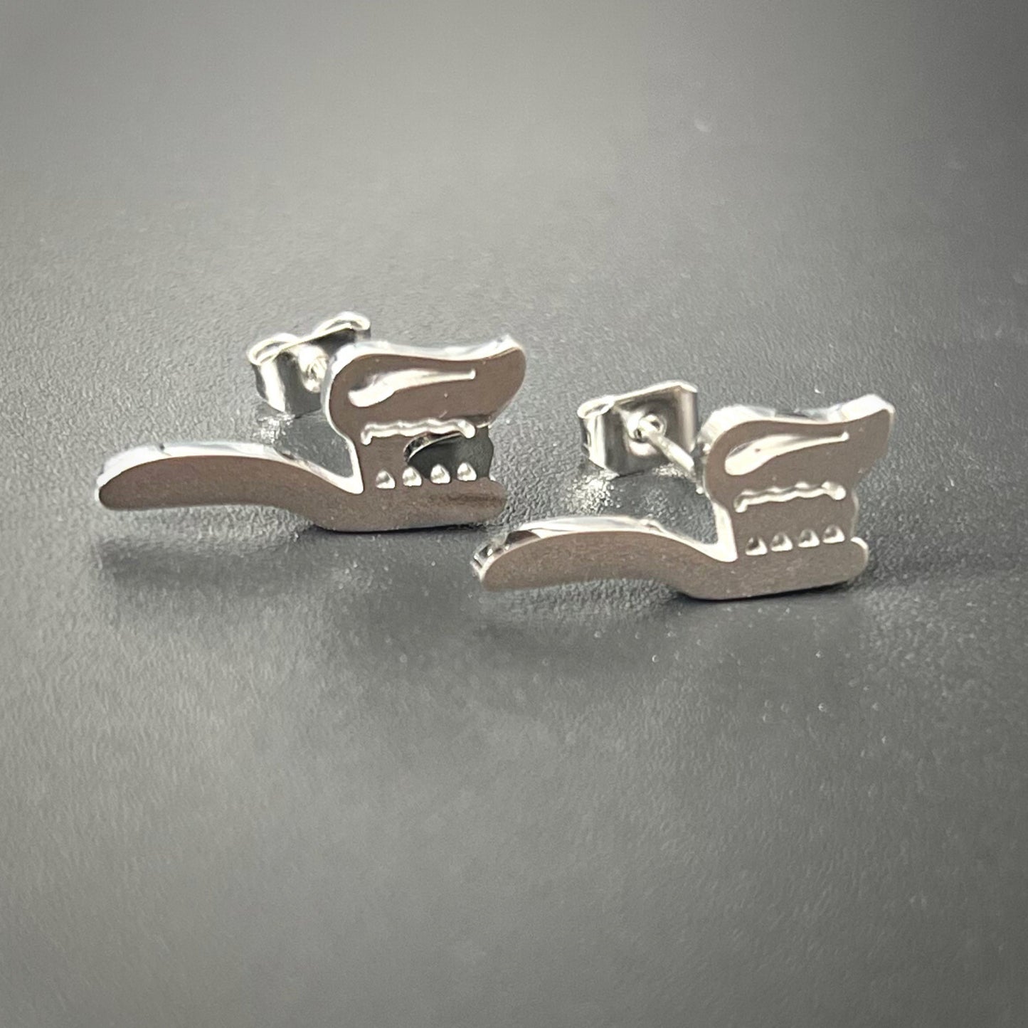 Toothbrush Stud Earrings - Dental Crazed Silver